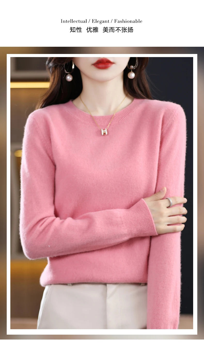 Women's 100% Pure Wool Cashmere Sweater O-Neck Pullover Knitted Casual Sweater Winter New  Long-Sleeved Warm High-Grade Jumper