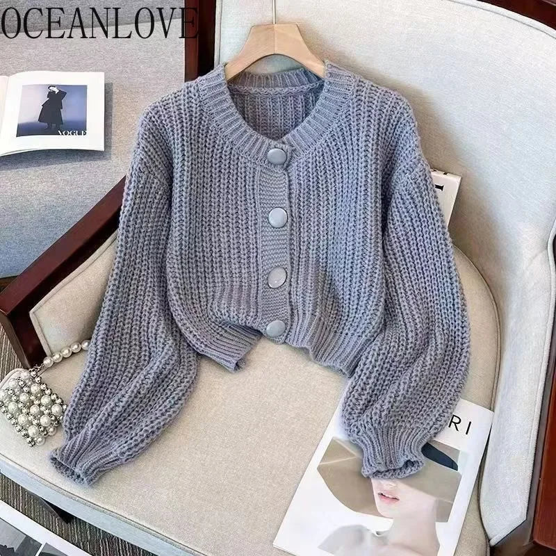 OCEANLOVE Candy Farbe Frauen Strickjacken Süße Koreanische Mode Herbst Winter Grundlagen Pullover Elegante Casual Dicken Sueter De Mujer