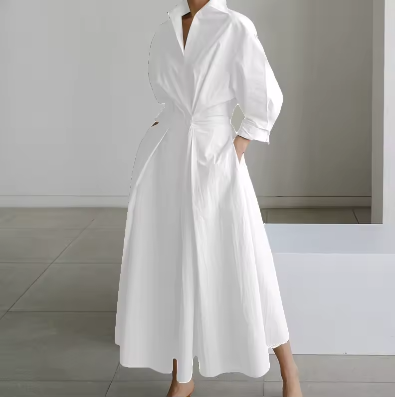 Elegant Button-Down Shirt Dress with Cinched Waist - Seldom Seen Styles