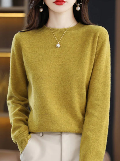 Fashion 100% Merino Wool Sweater Cashmere Pullover O-Neck Long Sleeve Women Knitwear Autumn Winter Clothing Aliselect Tops