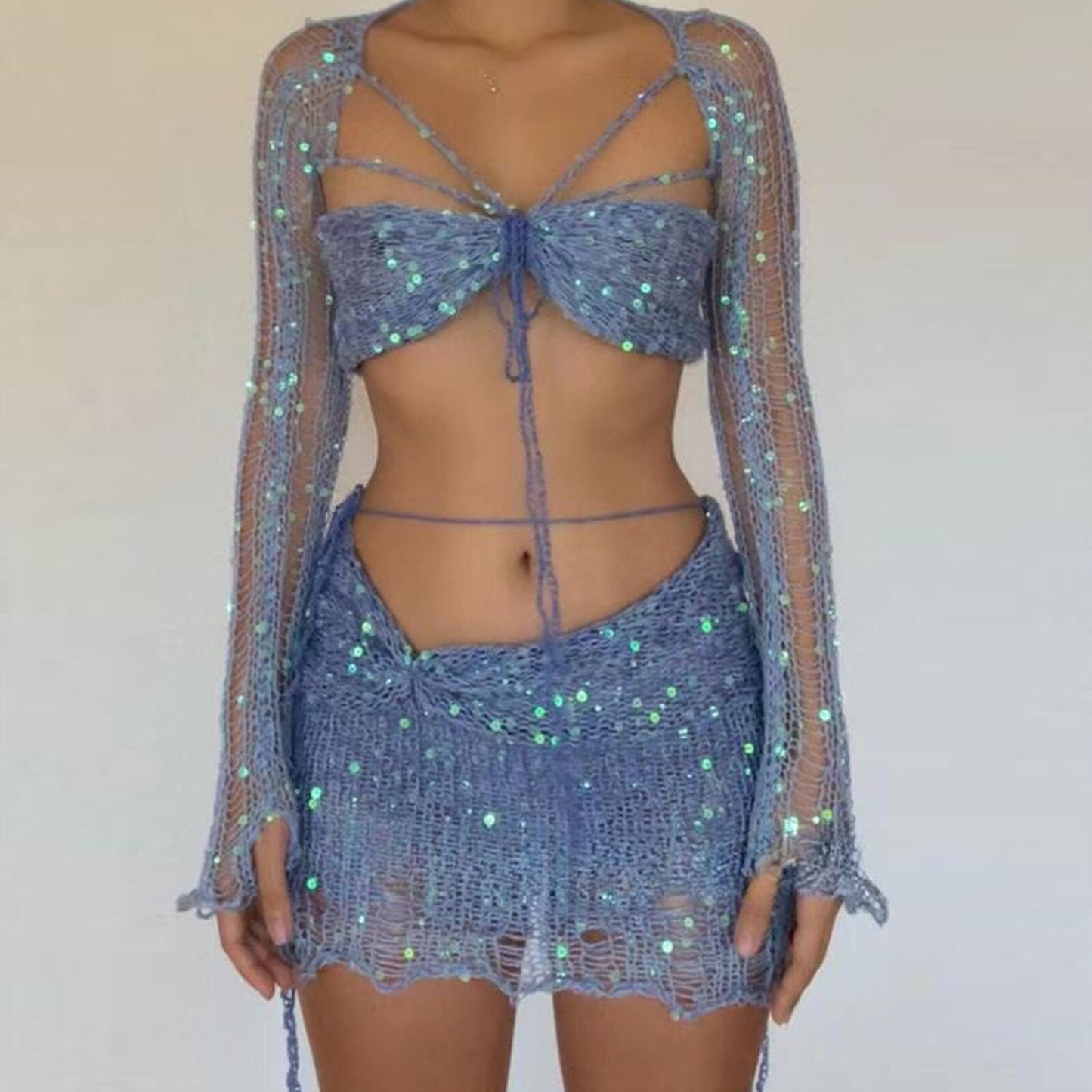 Knitted Sequin Crop Top and Skirt Matching Set - Seldom Seen Styles