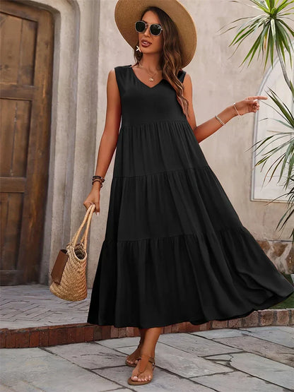 Women’s Dress | V-Neck Tiered Maxi