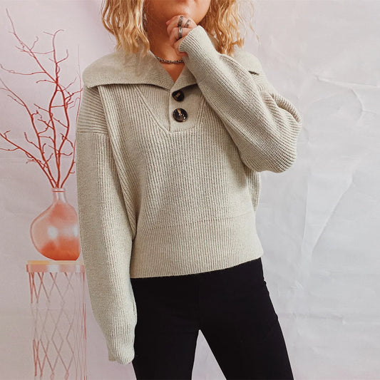 2023 Autumn/Winter New Office Simple Polo Solid Color Top Knitted Pullover Sweater For Women