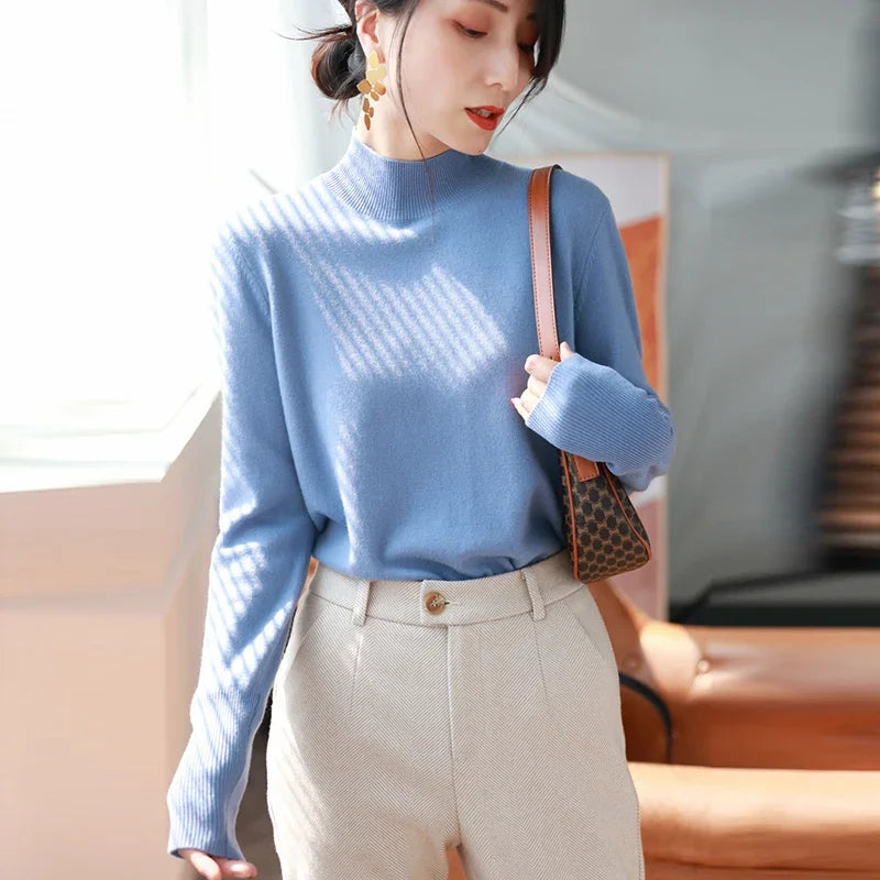 Autumn Winter chic Bottom Sweaters Women Fashion Turtleneck Pullover Slim Long Sleeve Knitted Jumpers Soft Warm Pull Femme Top