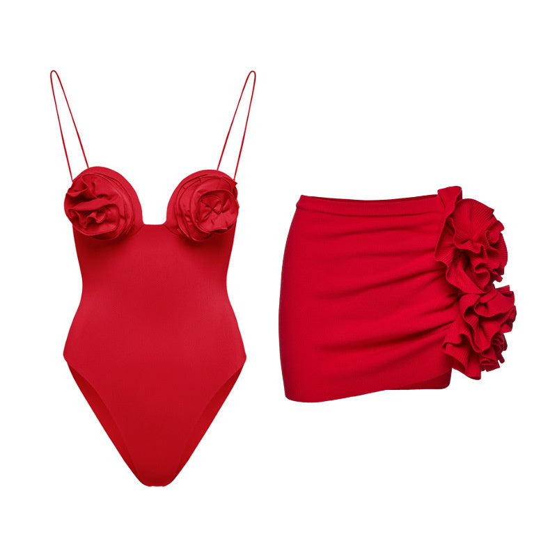 HANNA RED Bodysuit and SKIRT with ROSE BOWS 2 PIECE SET - Seldom Seen Styles