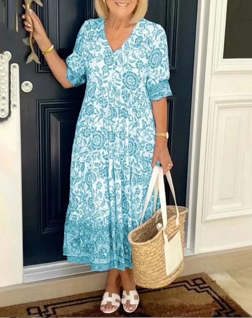 Aria™ | Elegant Floral Dress with V-Neck - Seldom Seen Styles