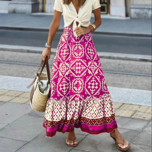 Seville | Women's Boho Maxi Skirt High Waist Floral Print Ruffle - Seldom Seen Styles