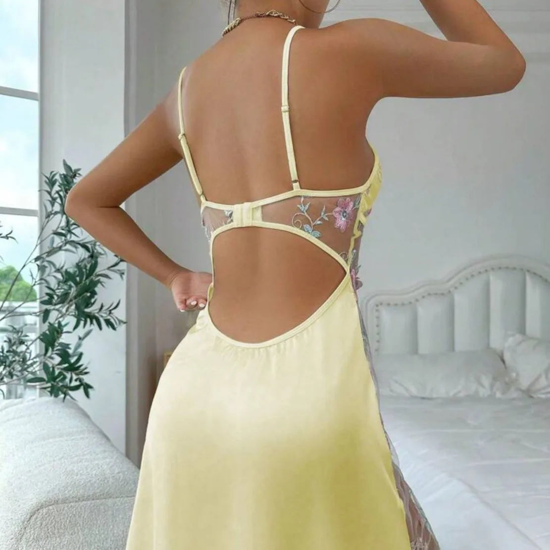 Midnight Veil Satin Mesh Chemise - Seldom Seen Styles