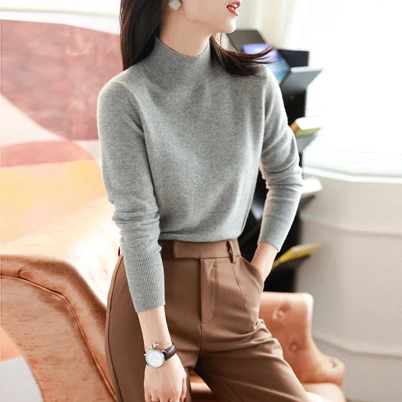 Herbst Winter Chic Bottom Pullover Frauen Mode Rollkragen Pullover Schlank Langarm Strickpullover Weiche Warme Pull Femme Top