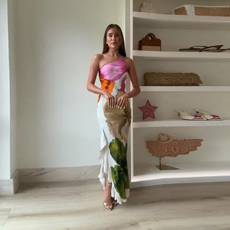Fashion Modern Blossom One-Shoulder Maxi Dress for Women - Seldom Seen Styles