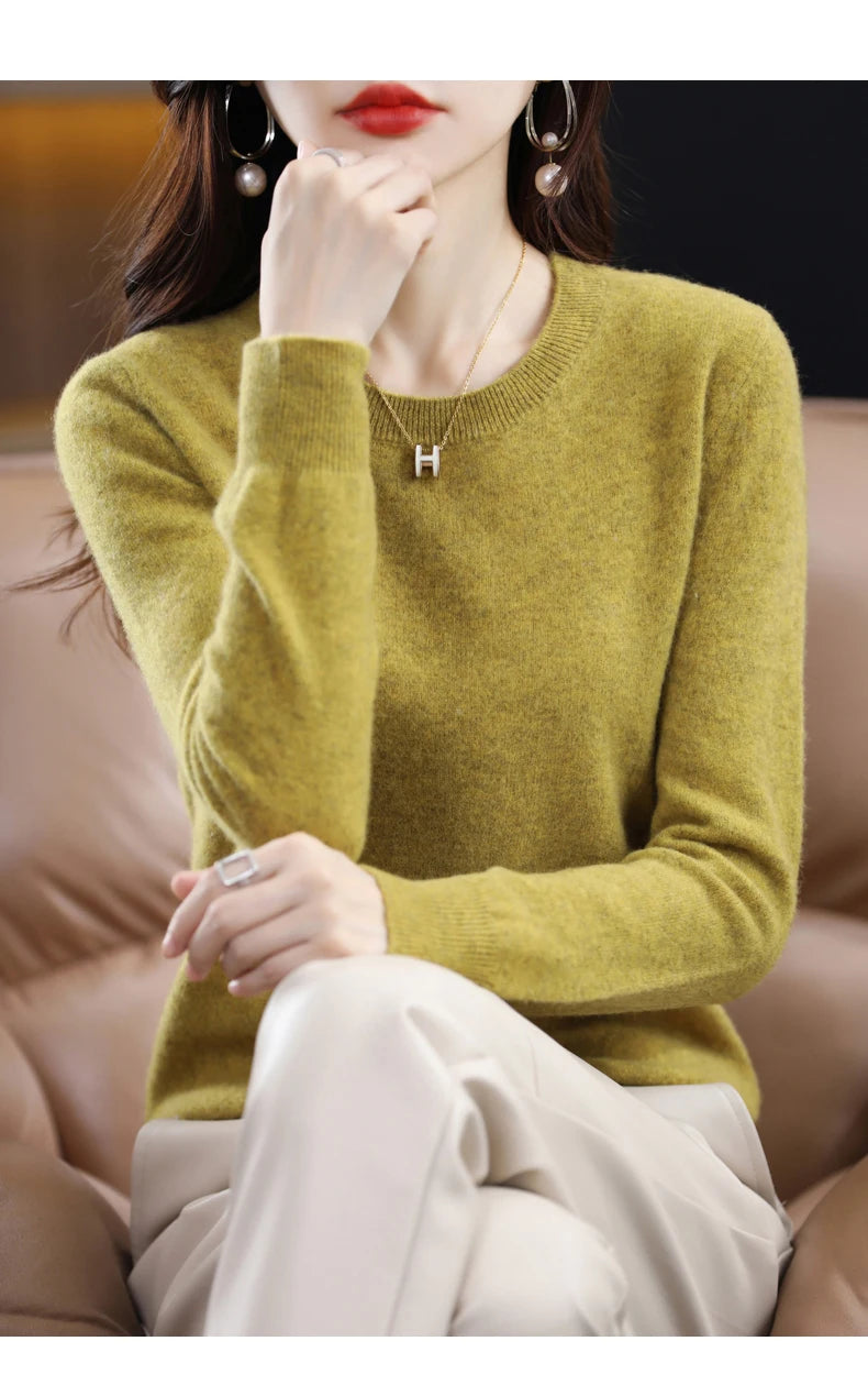 Women's 100% Pure Wool Cashmere Sweater O-Neck Pullover Knitted Casual Sweater Winter New  Long-Sleeved Warm High-Grade Jumper