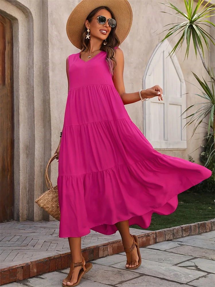Women’s Dress | V-Neck Tiered Maxi - Seldom Seen Styles