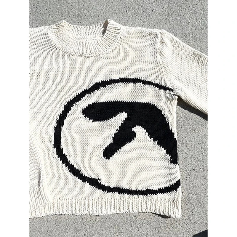 Damtröja Aphex Twin Knit Y2k hösttröja Långärmade toppar Vintage stickade kläder Jumper Streetwear Koreanska damkläder