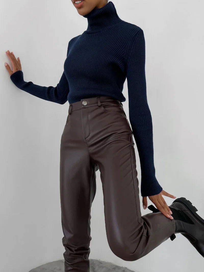 Bornladies Basic Turtleneck Dam Tröjor Höst Vinter Toppar Slim Dam Pullover Stickad Tröja Jumper Soft Warm Pull