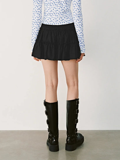 Cyflymder Élégante Jupe-short à Taille Haute Élastique pour Femme, Doublée, Coupe Évasée, Mode, Qualité Supérieure, Jupe Courte Fronsée