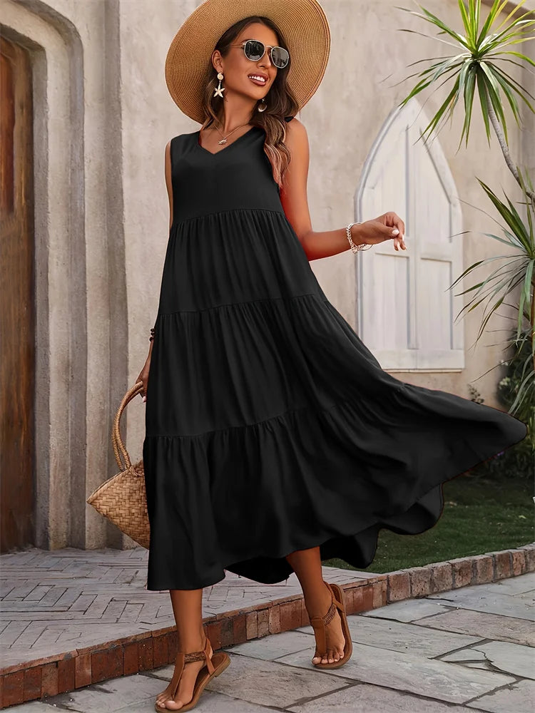 Women’s Dress | V-Neck Tiered Maxi - Seldom Seen Styles