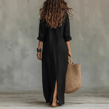 Agnes lockeres Baumwoll-Leinen-Maxikleid mit 3/4-Ärmeln