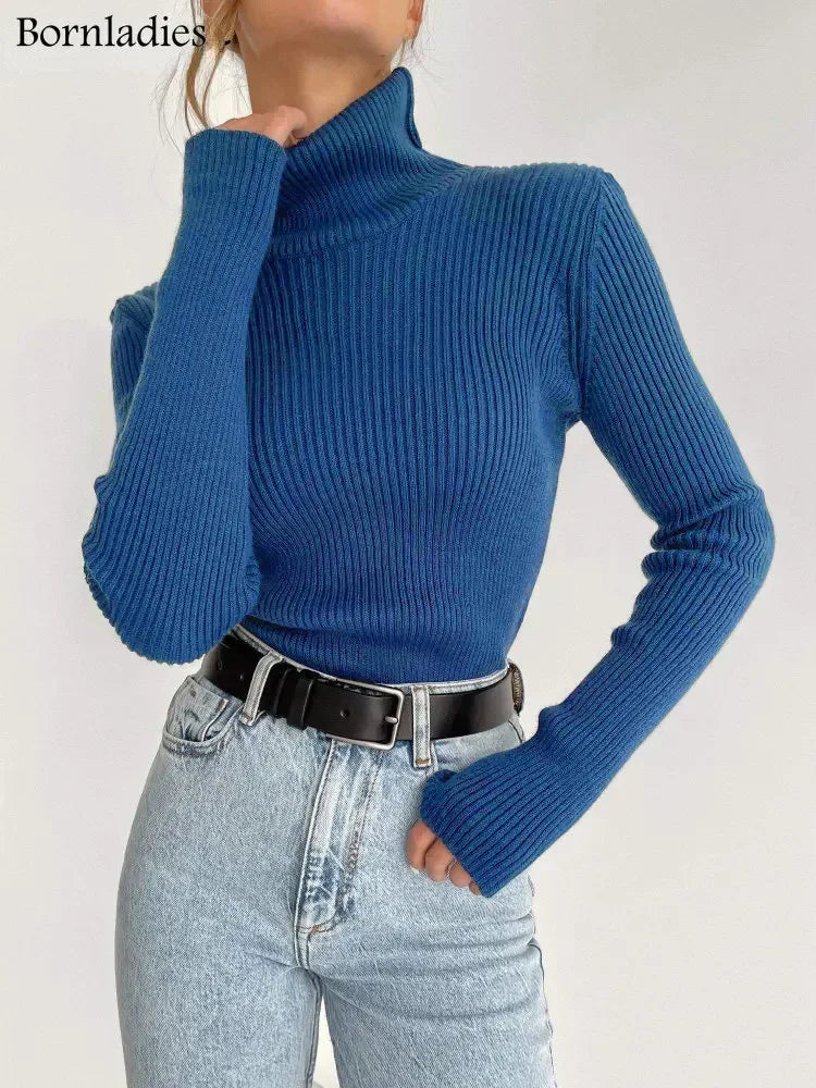 Bornladies Basic Turtleneck Women Sweaters Autumn Winter Tops Slim Women Pullover Knitted Sweater Jumper Soft Warm Pull