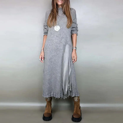 Valérie Set with Charming Satin Dress and Long Handcrafted Knit Sweater / Timeless Sophistication in Every Detail!