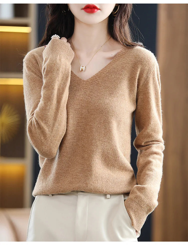 Autumn Winter Women Sweater 2024 Korean Fashion Knitwears Warm Long Sleeve V-neck Knit Pullovers Slim Fit Bottoming Shirt Jumper