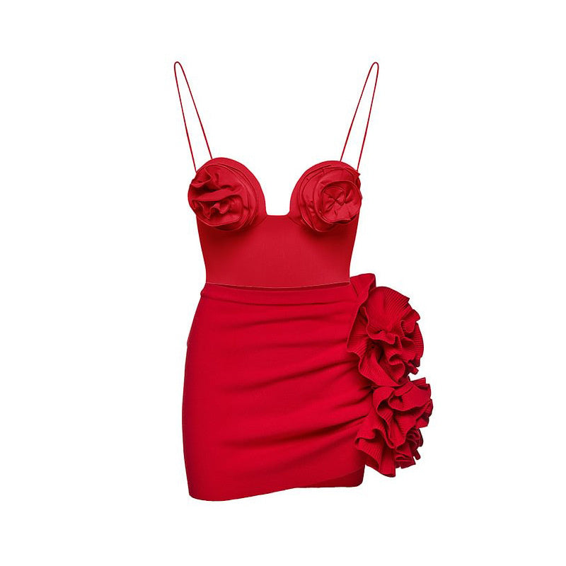 HANNA RED Bodysuit and SKIRT with ROSE BOWS 2 PIECE SET - Seldom Seen Styles