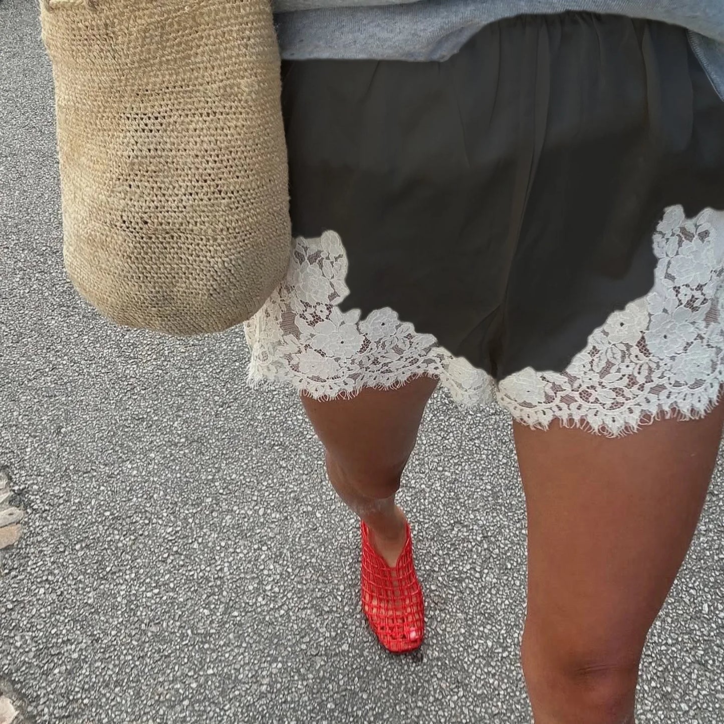 Cyflymder  New Lace Wide Shorts Design Temperament Fashion Casual Short Sleeves - Seldom Seen Styles