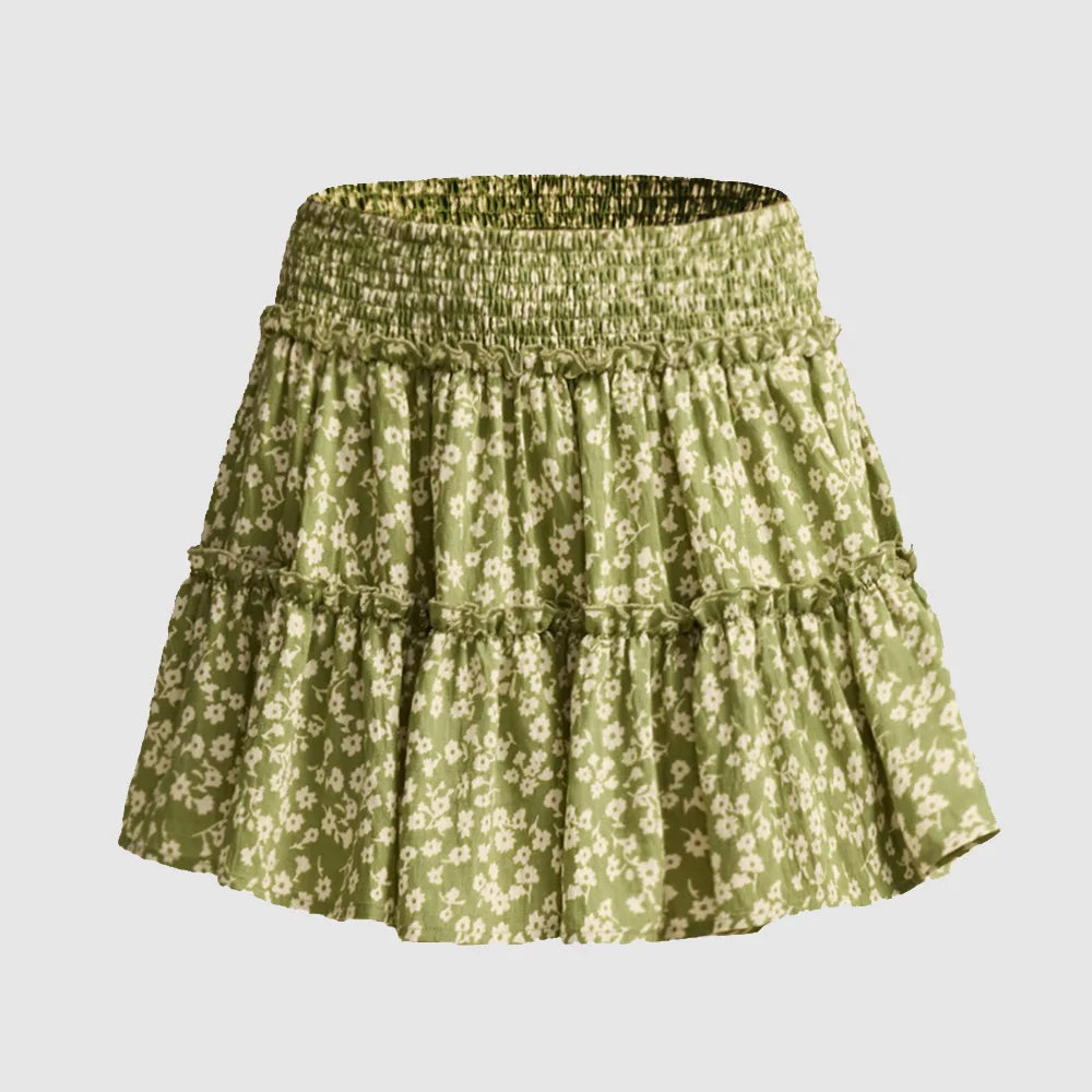 Cyflymder  Elegant Womenswear High Waist Elastic Skort Pants Lined A-Line Short Skort Fashion High Quality Shirred Skort Mini Skirt - Seldom Seen Styles