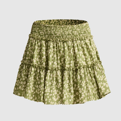 Cyflymder Élégante Jupe-short à Taille Haute Élastique pour Femme, Doublée, Coupe Évasée, Mode, Qualité Supérieure, Jupe Courte Fronsée