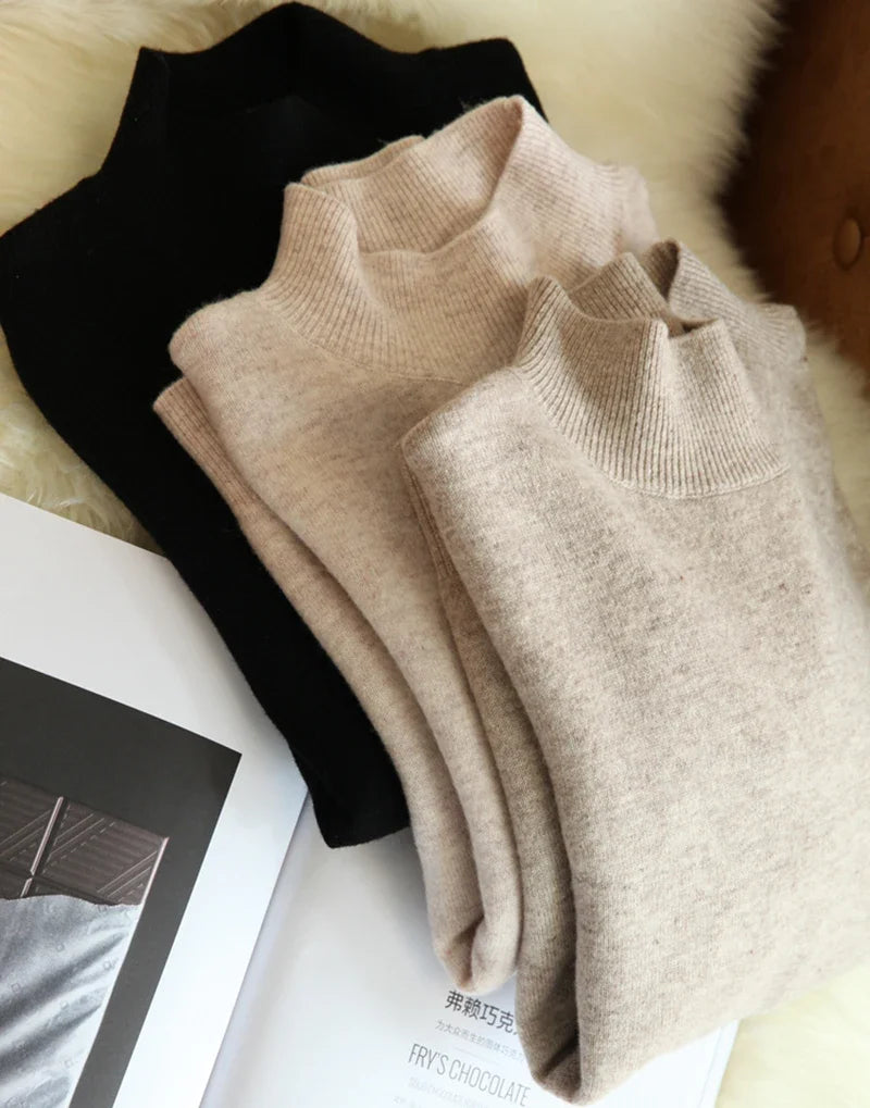 Autumn Winter chic Bottom Sweaters Women Fashion Turtleneck Pullover Slim Long Sleeve Knitted Jumpers Soft Warm Pull Femme Top