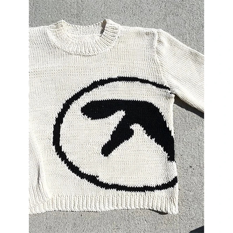 Damtröja Aphex Twin Knit Y2k hösttröja Långärmade toppar Vintage stickade kläder Jumper Streetwear Koreanska damkläder