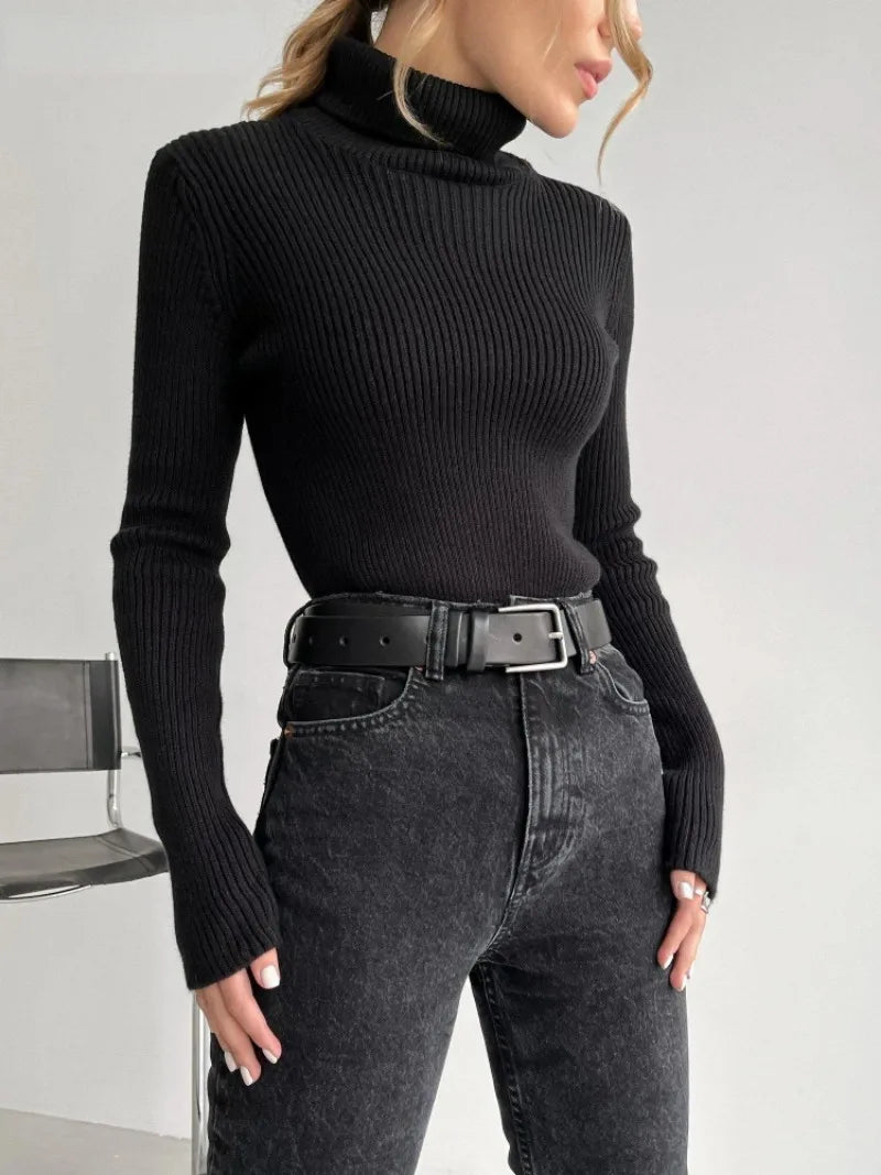 Bornladies Basic Turtleneck Dam Tröjor Höst Vinter Toppar Slim Dam Pullover Stickad Tröja Jumper Soft Warm Pull