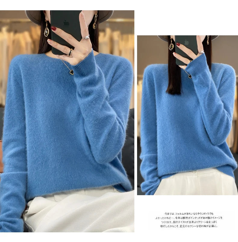 100 % Merinoull Tröja Dam O-ringad Cashmere Stickat Dam Pullover Höst Vinter Fritidskläder Enfärgad Mjuka kläder