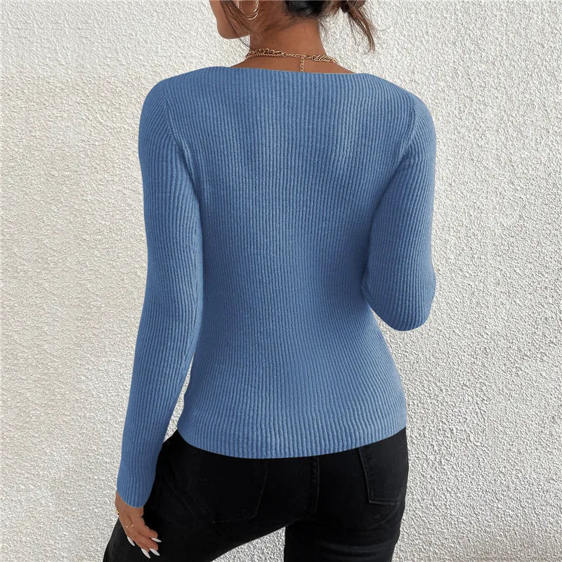 2024 herbst Winter Frauen Solide Rib Knit V-ausschnitt Streifen Pull Pullover Femme Y2k Langarm Pullover Jersey Tops Mode Kleidung