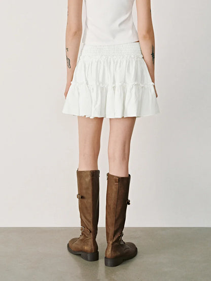 Cyflymder Élégante Jupe-short à Taille Haute Élastique pour Femme, Doublée, Coupe Évasée, Mode, Qualité Supérieure, Jupe Courte Fronsée