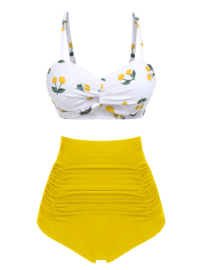 Ensemble bikini 2 pièces, bretelles spaghetti, motif cerises, style années 50