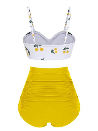 Ensemble bikini 2 pièces, bretelles spaghetti, motif cerises, style années 50