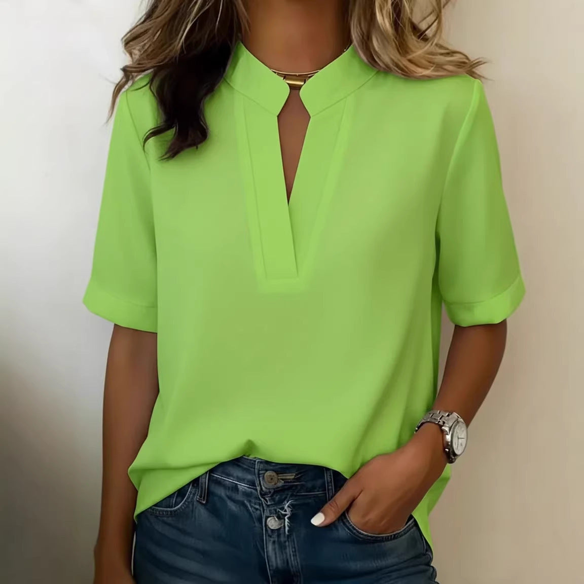 Women's V-Neck Cotton Linen Button Up Shirt Loose Casual Summer Beach Vacation Top