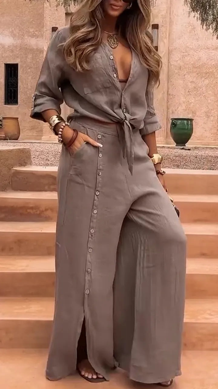 VVZ Women's Long Sleeve Loose Fit Shirt Set