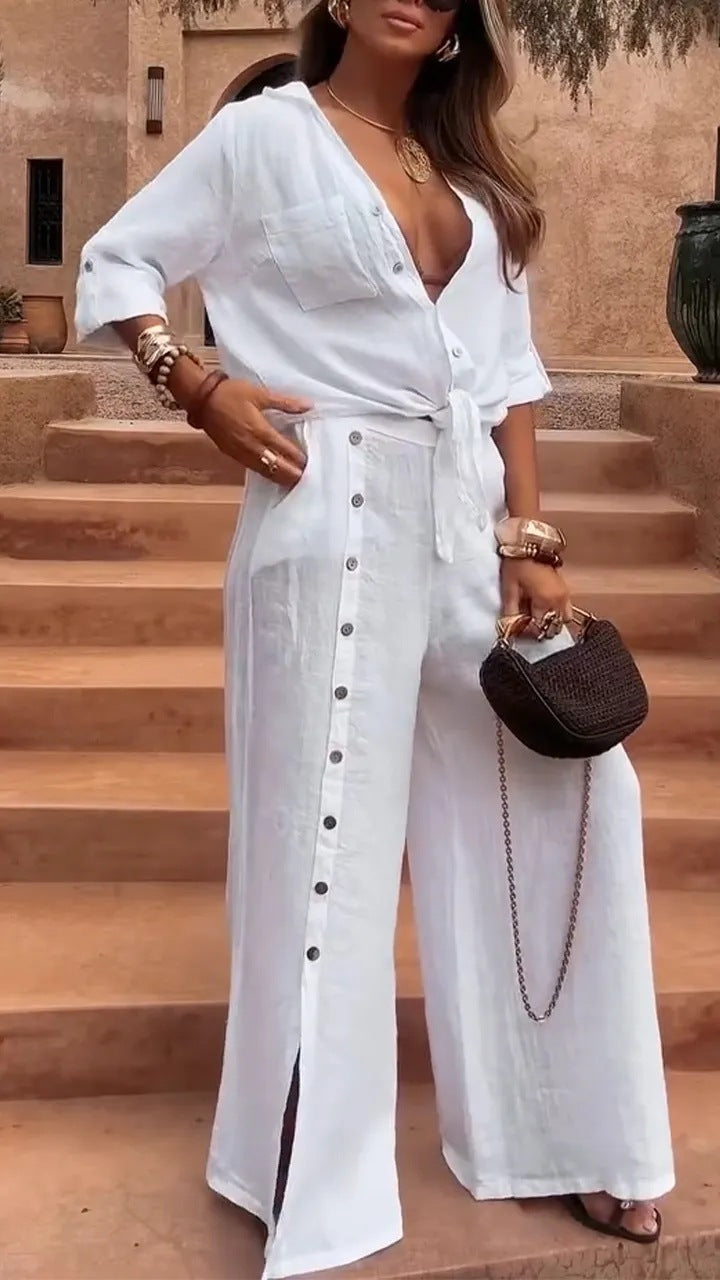 VVZ Women's Long Sleeve Loose Fit Shirt Set