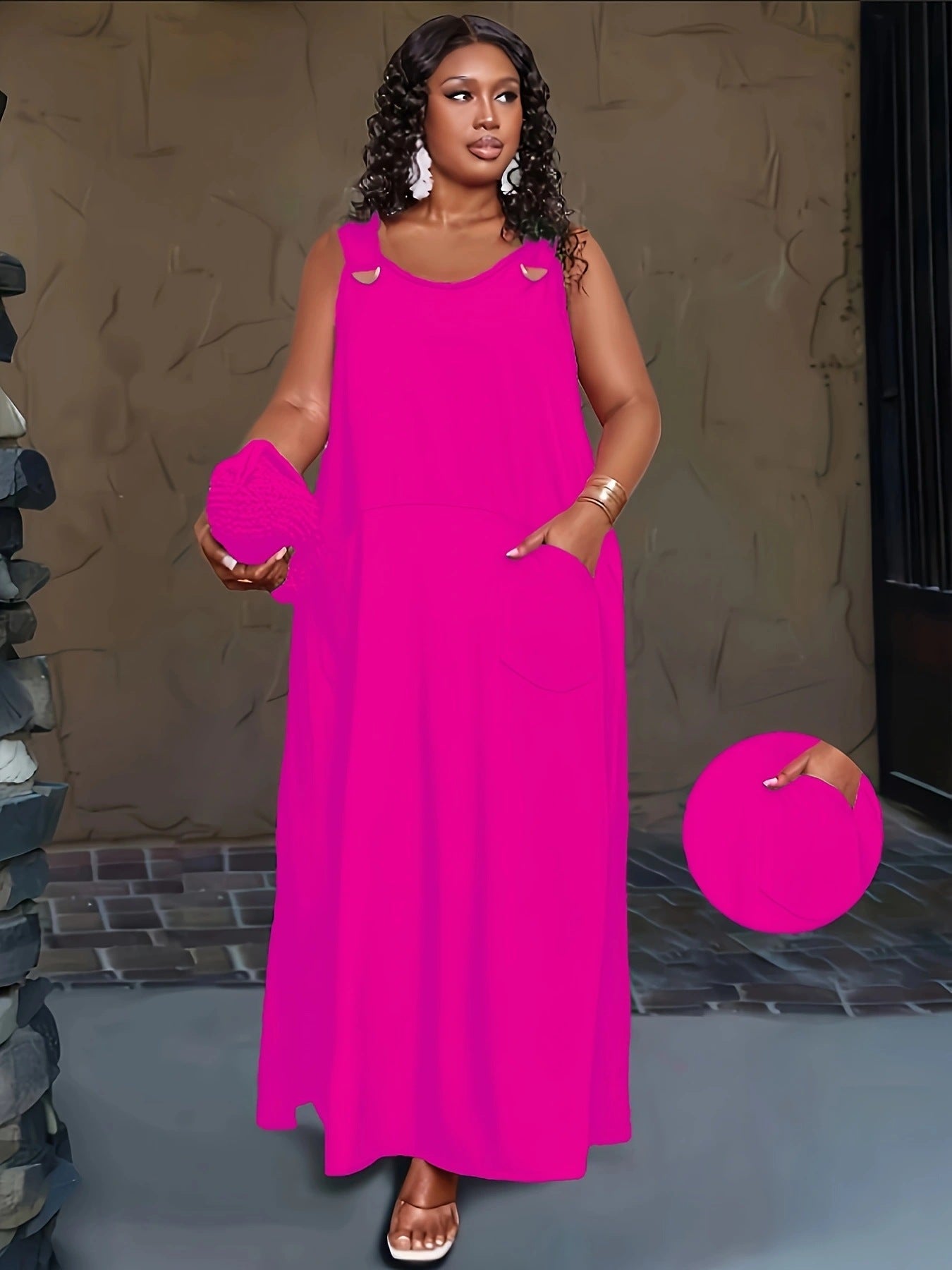 VVZ Women's Loose Plain Dress