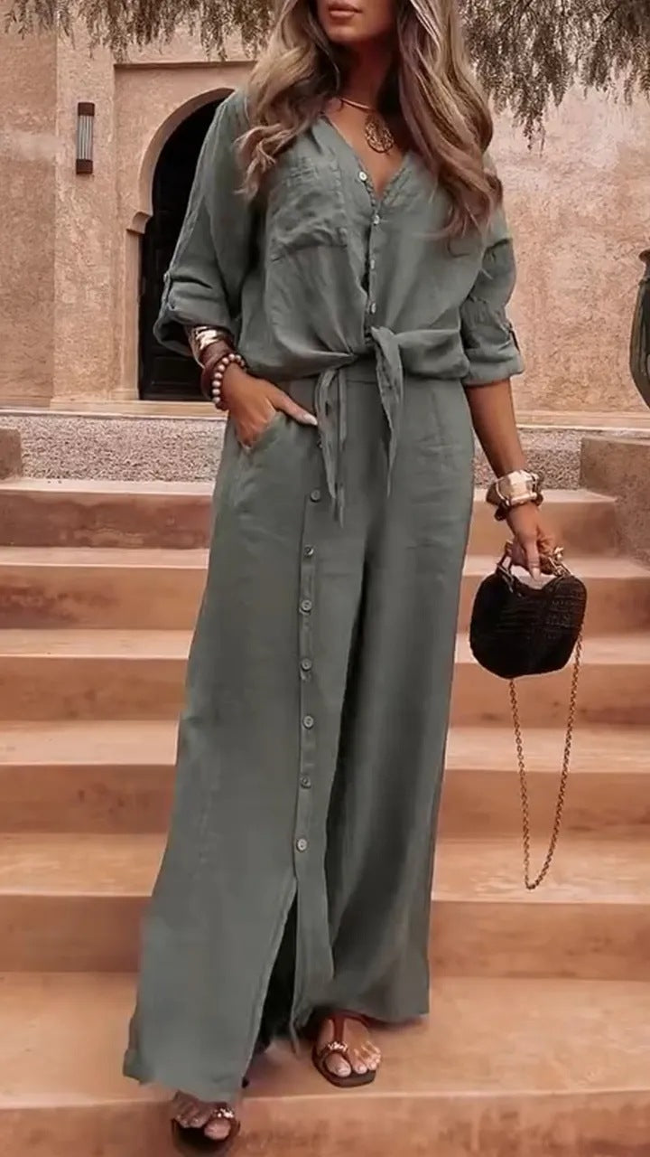 VVZ Women's Long Sleeve Loose Fit Shirt Set