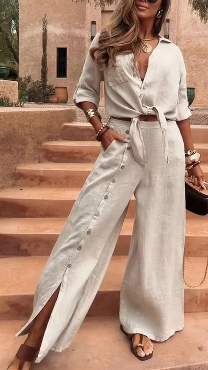 VVZ Women's Long Sleeve Loose Fit Shirt Set