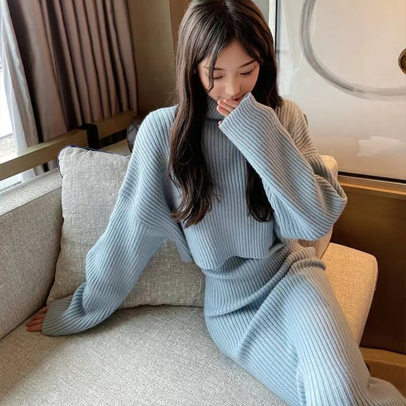 Knitted dress Korean 2023 autumn and winter new style small dress socialite suit winter sweater skirt two-piece suit women