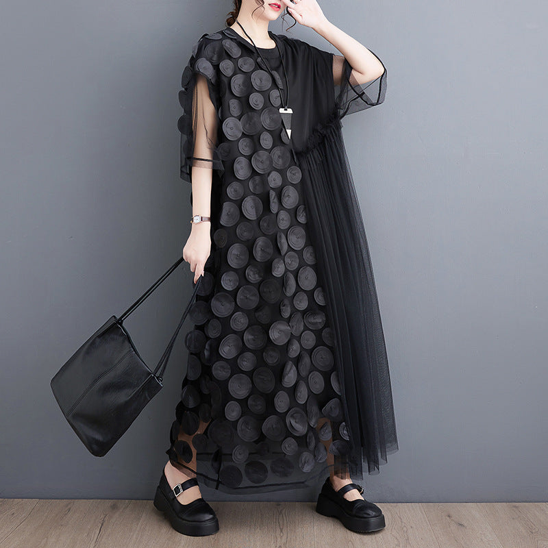 Summer Lace Polka Dot Dress for Women Korean Inspired A-Line Pullover