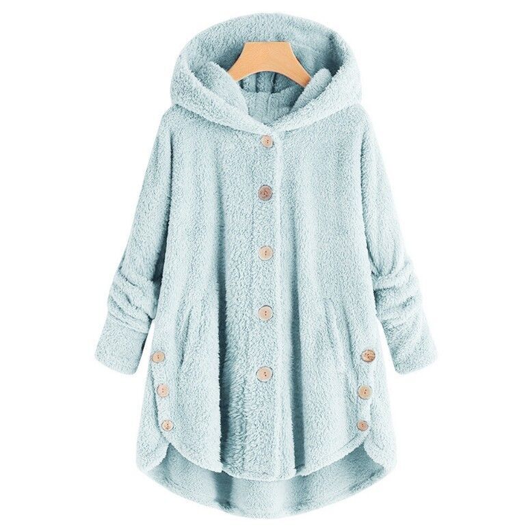 Qeaghou Thick Winter Coats for Women Causal Cute Sherpa Coats Fuzzy Fleece Warm Coats Button Down Long Sleeve Hooded Coat