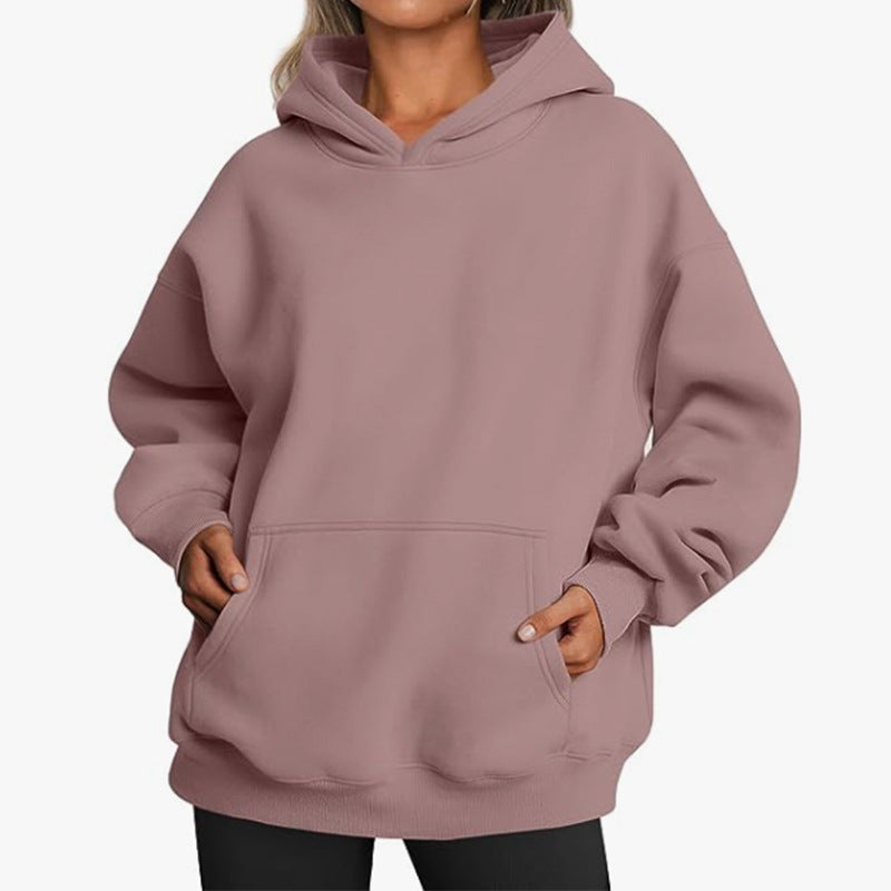 Trendiga Queen Dam Oversized Huvtröjor Fleece Sweatshirts Långärmade Tröjor Pullover Höstdräkter med ficka