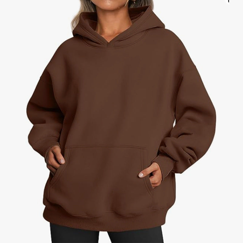 Trendiga Queen Dam Oversized Huvtröjor Fleece Sweatshirts Långärmade Tröjor Pullover Höstdräkter med ficka