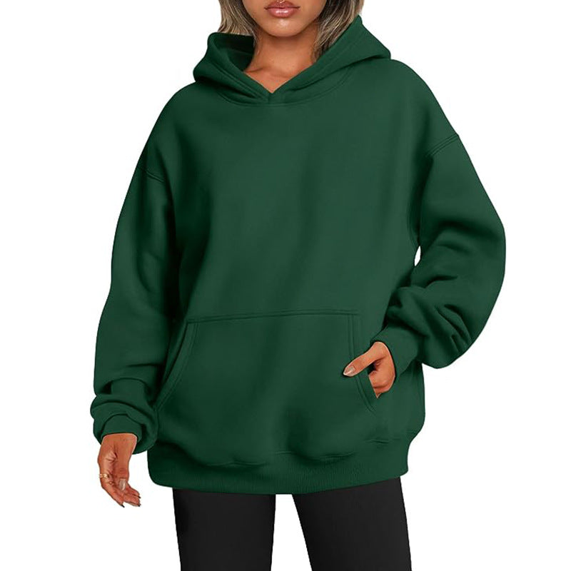 Trendiga Queen Dam Oversized Huvtröjor Fleece Sweatshirts Långärmade Tröjor Pullover Höstdräkter med ficka