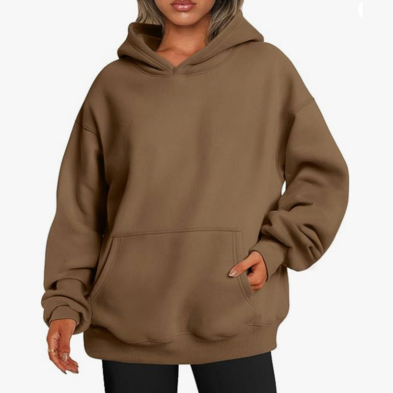 Trendiga Queen Dam Oversized Huvtröjor Fleece Sweatshirts Långärmade Tröjor Pullover Höstdräkter med ficka