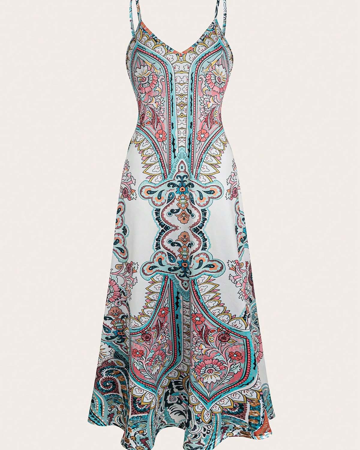 Women's Summer Paisley Floral Maxi Dress V Neck Loose Flowy Vacation Boho Long Sundress - Seldom Seen Styles